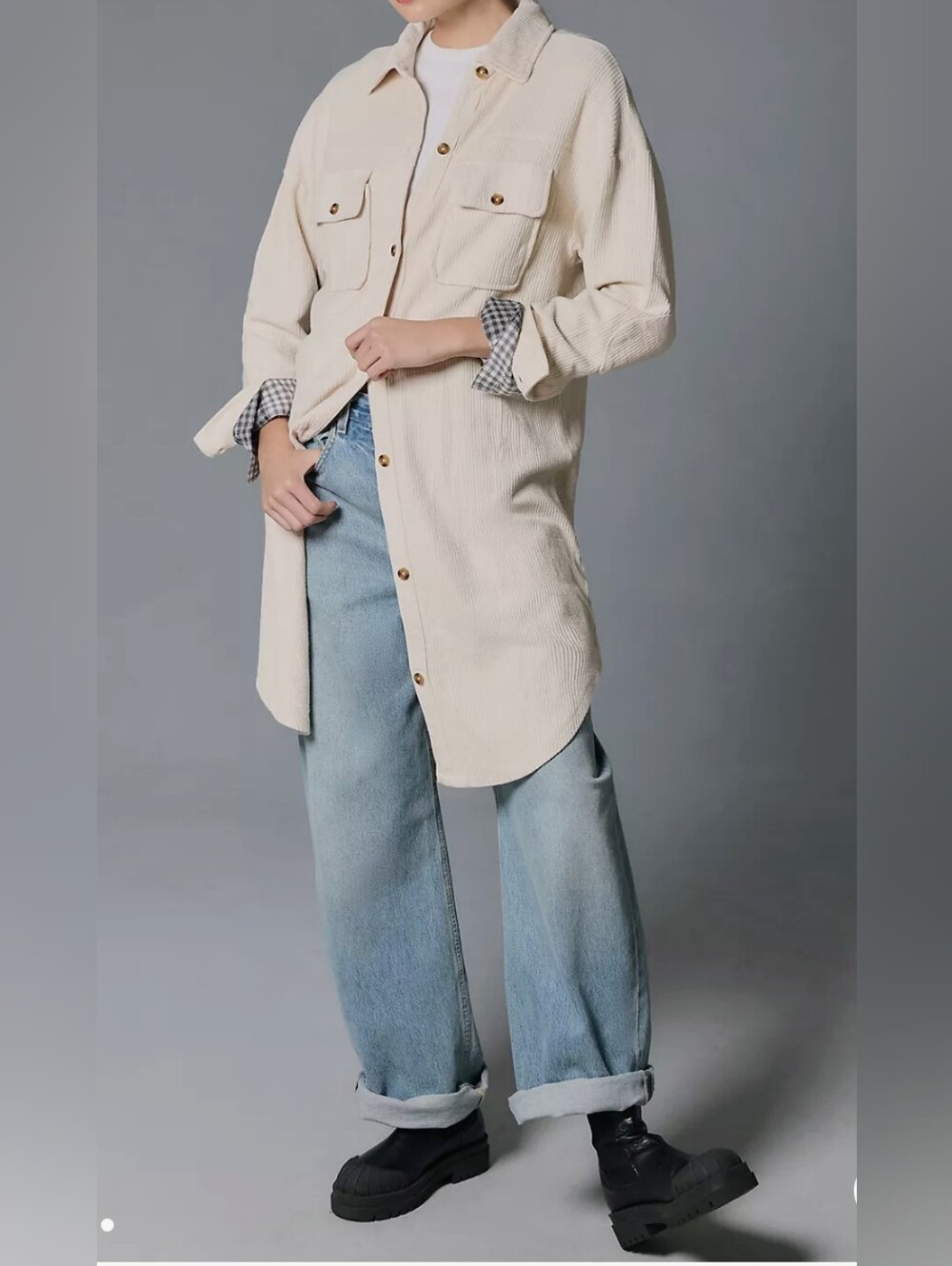 Pilcro Anthropologie Duster Shacket Cream Large NWT Cotton Minimalist Layer Chic